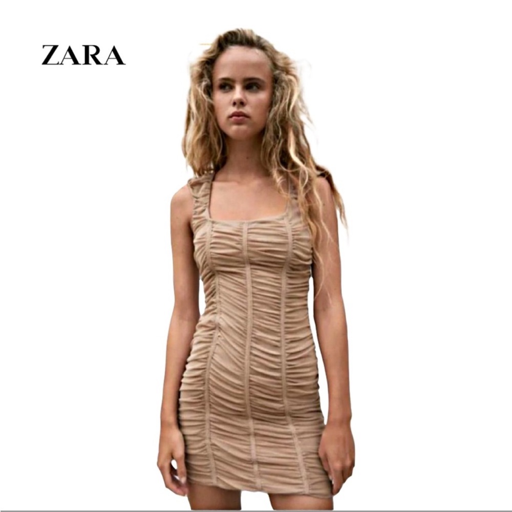 Brand new ZARA Nude Drapped Tulle bodycon mini dress